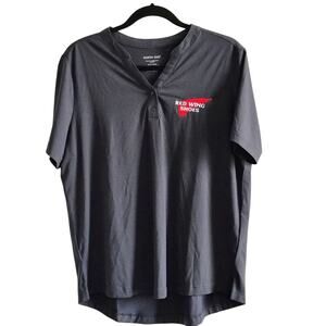 North End Red Wing Shoes Embroider Women Large Black Short Sleeve Shirt Top NEW